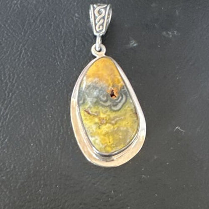 Navajo Bumblebee Jasper Pendant Necklace | Sterling Silver | Authentic Native American Handmade | 15968