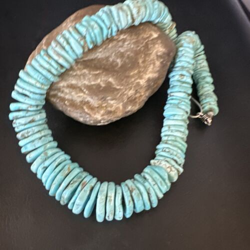 Navajo Blue Turquoise Graduated Pearls Necklace | Sterling Silver | Authentic Native American | 19" | 15497