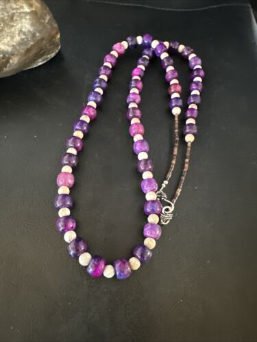 Navajo Purple Sugilite Bead Jasper Necklace | Sterling Silver | 29" | Authentic Native American Handmade | 15347