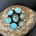 Navajo Blue Turquoise Cluster Ring | Authentic Native American Sterling Silver | Multi-Stone | Sz 9 | 17645