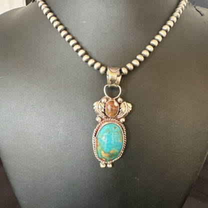 Navajo Blue Kingman Turquoise Wild Horse Necklace Pendant | Sterling Silver | Authentic Native American Handmade | 17225