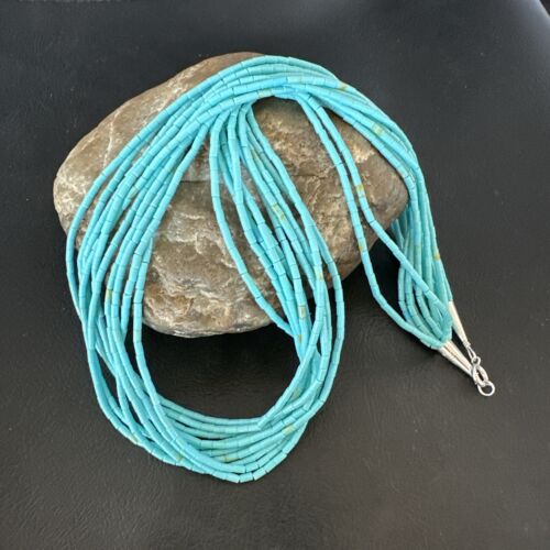 Blue Turquoise Heishi 10-Strand Liquid Sterling Necklace | 20" | 16915