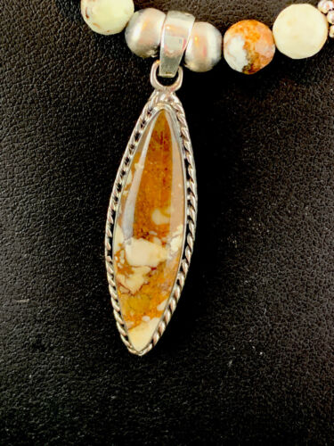 Men's Wild Horse Turquoise Pendant Necklace | Navajo Beads | Sterling Silver | 00158