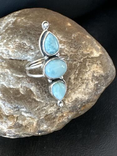 Navajo Women's Cluster Blue Larimar Multi-Stone Ring | Authentic Native American Sterling Silver | Sz 8.5 | 16164