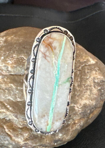 Navajo Ribbon Boulder Green Turquoise Ring | Sterling Silver | Sz 11 | 16475