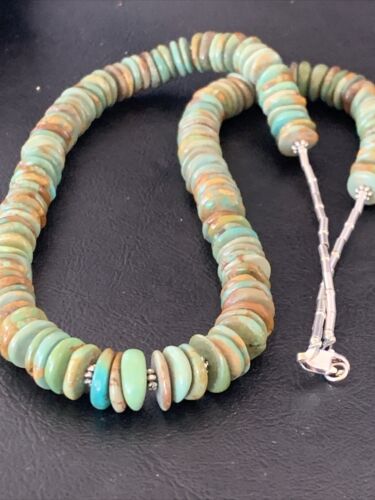 Navajo Green Royston Turquoise Necklace | Sterling Silver | 22" | Authentic Native American Handmade | 11706
