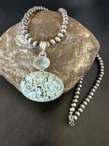 Women's Dry Creek Turquoise Topaz Pendant Necklace | Navajo Sterling Silver | Authentic Native American Handmade | 16439