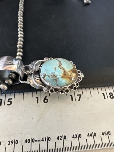 Navajo Blue Golden Hills Turquoise Pendant | Sterling Silver Pearls Necklace | Authentic Native American Handmade | 14994