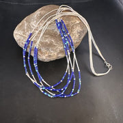 Navajo Blue Green Azurite 5-Strand Necklace | Sterling Silver | 20" | Authentic Native American Handmade | 15134