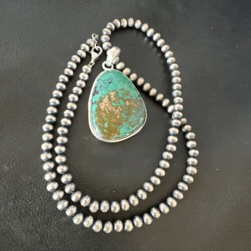 Men's Navajo Blue Spiderweb Turquoise Pendant Necklace | Sterling Silver | Authentic Native American Handmade | 16211