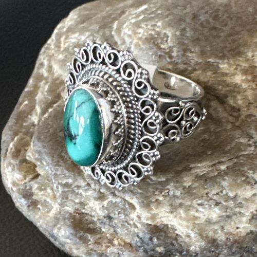Navajo Green Turquoise Ring | Sterling Silver | Sz 11 | Authentic Native American Handmade | 15507