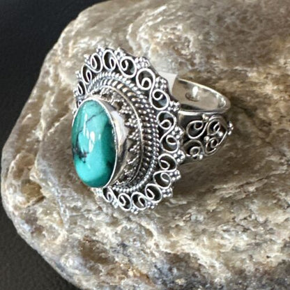 Navajo Green Turquoise Ring | Sterling Silver | Sz 11 | Authentic Native American Handmade | 15507