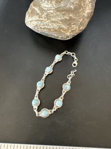 Navajo Blue Larimar Link Bracelet | Sterling Silver | 8" | Authentic Native American Handmade | 16078