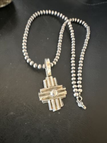 Men's Zia Pendant Necklace | Navajo Pearls | Sterling Silver | Authentic Native American Handmade | 16424