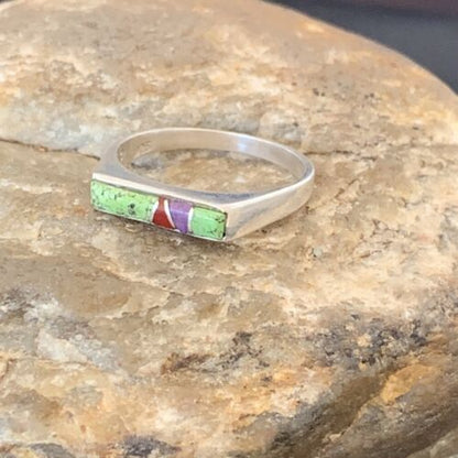 Navajo Gaspiete, Sugilite & Coral Inlay Ring | Sterling Silver | Sz 5 | Authentic Native American Handmade | 11155
