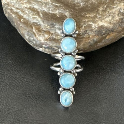 Navajo Blue Larimar Multi-Stone Cluster Ring | Authentic Native American Sterling Silver | Multi-Stone | Sz 7.5 | 17556