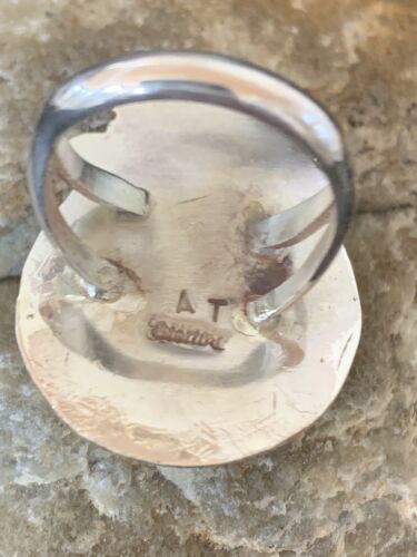 Navajo White Buffalo Turquoise Ring | Sterling Silver | Sz 9 | Authentic Native American Handmade | 00685