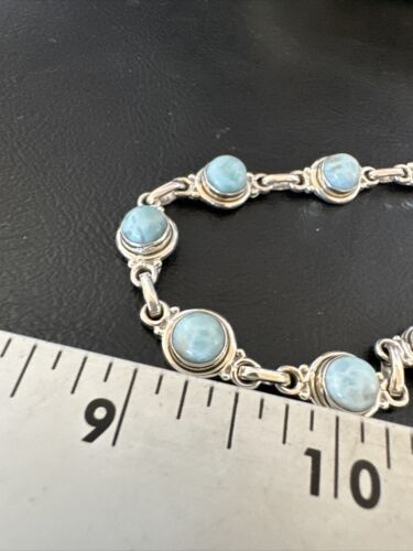 Navajo Blue Larimar Link Bracelet | Sterling Silver | 8" | Authentic Native American Handmade | 16078