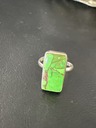 Adjustable Navajo Green Mojave Turquoise Ring | Sterling Silver | Sz 10 | Authentic Native American Handmade | 15709