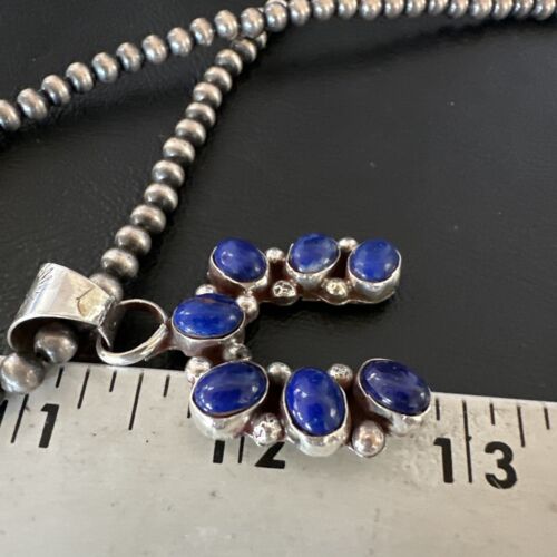 Navajo Horseshoe Naja Blue Lapis Pendant Necklace | Sterling Silver | Authentic Native American Handmade | 15752