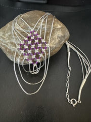 Navajo Crisscross Purple Sugilite Heishi Liquid Sterling Silver 5-Strand Necklace | 22" | 15879