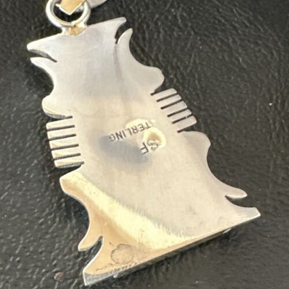 Navajo Blue #8 Turquoise Inlay Pendant | Sterling Silver | 2" | Authentic Native American Handmade | 15682