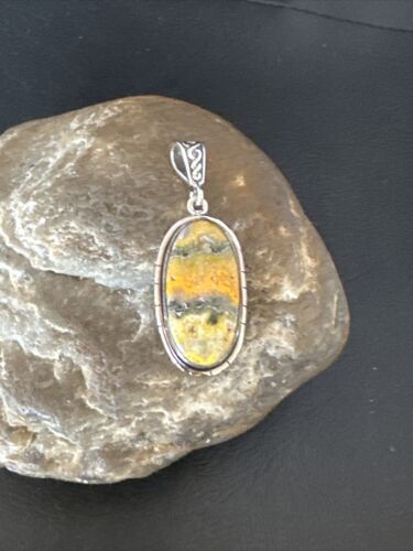 Navajo Bumblebee Jasper Pendant Necklace | Sterling Silver | Authentic Native American Handmade | 15960
