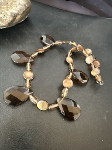 Navajo Smokey Quartz Teardrop Necklace | Sterling Silver | Authentic Native American Handmade | 17495