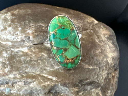 Navajo Green Mojave Turquoise Ring | Sterling Silver | Sz 7 | Authentic Native American Handmade | 15596