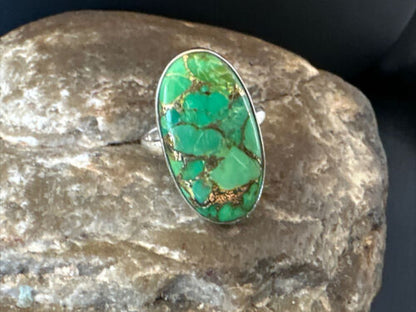 Navajo Green Mojave Turquoise Ring | Sterling Silver | Sz 7 | Authentic Native American Handmade | 15596