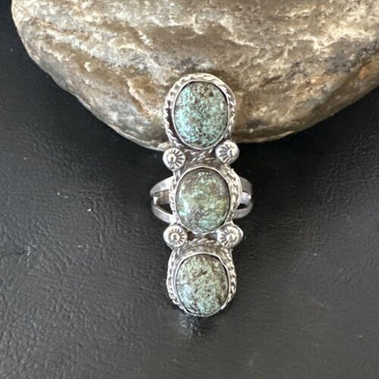 Navajo Blue Spiderweb Turquoise Multi-Stone Ring | Authentic Native American Sterling Silver | Sz 9.5 | 16708