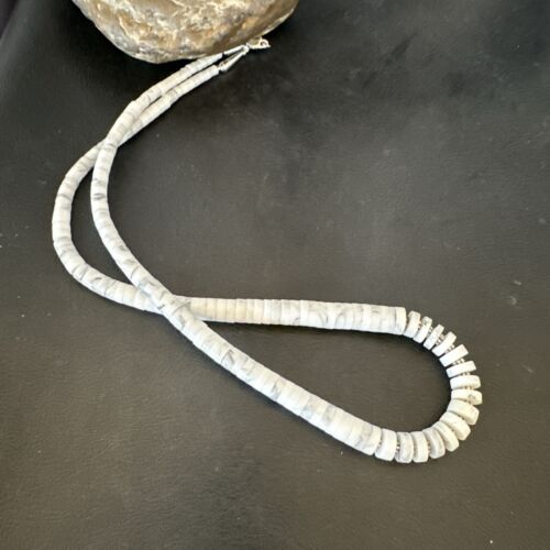 Men's White Howlite Heishi Necklace | Sterling Silver Graduated | Authentic Native American | 20" | 17396