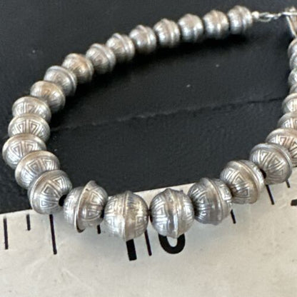 Handmade Stamped Navajo Pearls Bracelet | 6mm Beads | 8" Sterling Silver | Authentic Native American | 17447