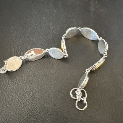 Navajo Bumblebee Jasper Link Bracelet | Sterling Silver | 8" | Authentic Native American Handmade | 16376