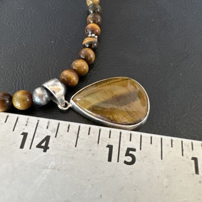 Southwestern Coffee Brown Tiger's Eye Pendant Necklace | Sterling Silver | 15864