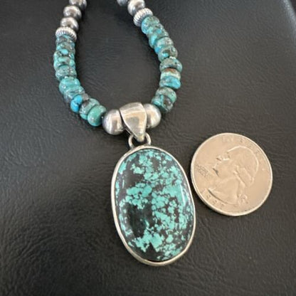 Men's Blue Spiderweb Turquoise Pendant Necklace | Navajo Sterling Silver | Authentic Native American Handmade | 17083