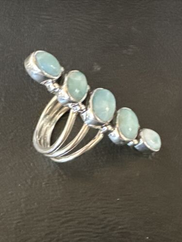 Navajo Blue Larimar Cluster Ring | Authentic Native American Sterling Silver | Multi-Stone | Sz 7.5 | 15978