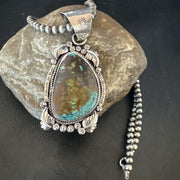 Men's Navajo Green Turquoise Pendant Necklace | Sterling Silver | Authentic Native American Handmade | 17528