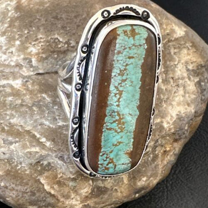 Navajo Blue Turquoise #8 Ring | Sterling Silver | Sz 10.5 | Authentic Native American Handmade | 16476