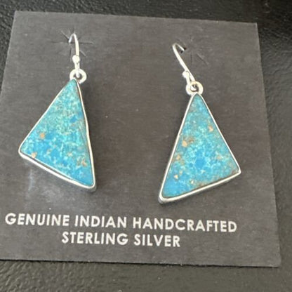 Navajo Blue Turquoise Dangle Earrings | Sterling Silver | 1" | Authentic Native American Handmade | 15801