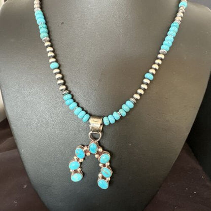 Men's Blue Turquoise Naja Pendant Necklace | Navajo Pearls | Sterling Silver | 16038
