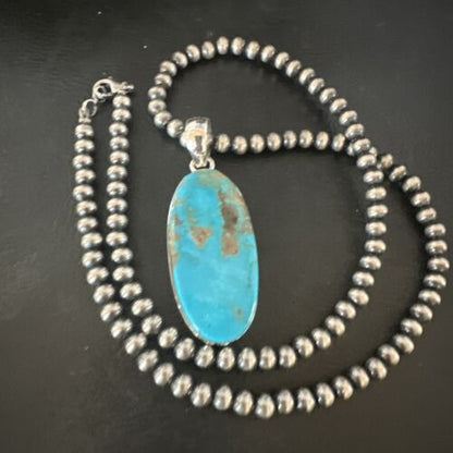 Navajo Blue Kingman Turquoise Pendant Necklace | Sterling Silver | 20" | Authentic Native American Handmade | 16693