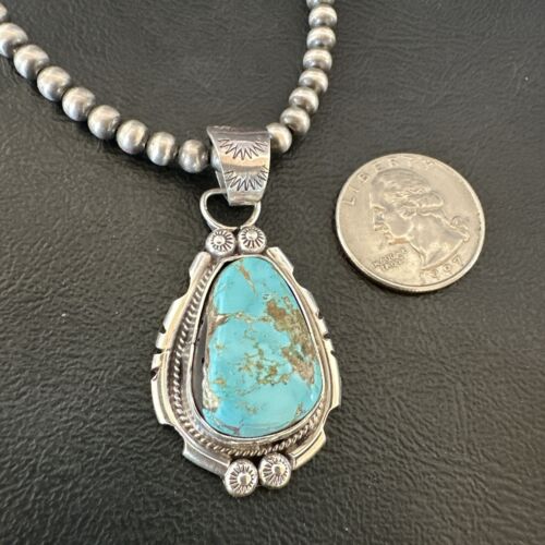 Navajo Pearls Turquoise Necklace with Royston Pendant | Sterling Silver | Authentic Native American Handmade | 17128