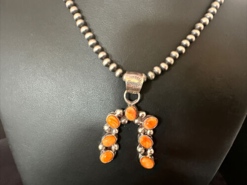 Navajo Spiny Oyster Naja Pendant Necklace | Sterling Silver | 20" | Authentic Native American Handmade | 15758