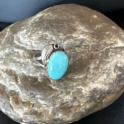 Navajo Blue Kingman Turquoise Ring | Sterling Silver | Sz 8 | Authentic Native American Handmade | 15355