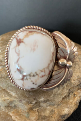 Southwestern Navajo White Buffalo Turquoise Ring | Sterling Silver | Sz 8.5 | 00317