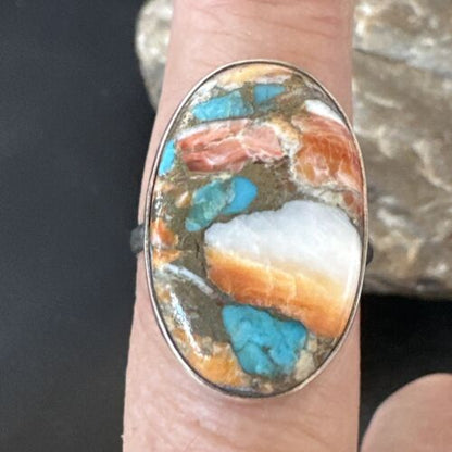 Navajo Turquoise Spiny Oyster Ring | Sterling Silver | Sz 8 | Authentic Native American Handmade | 16608