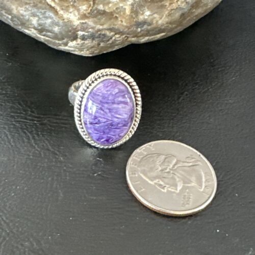 Navajo Purple Charoite Oval Ring | Sterling Silver | Adjustable Sz 9 | Authentic Native American Handmade | 17248
