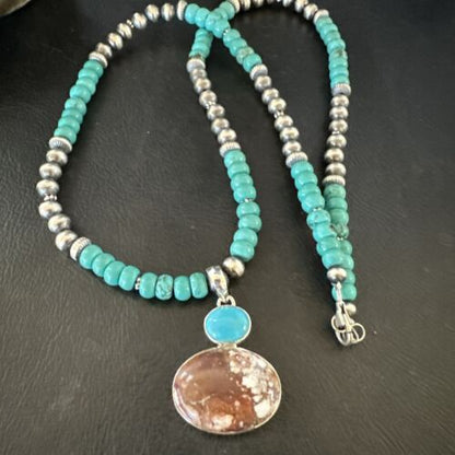 Navajo Wild Horse | Blue Kingman Turquoise Pendant Necklace | Sterling Silver | 17571
