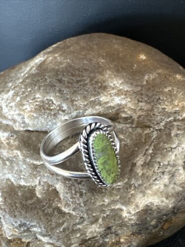 Navajo Green Gaspeite Ring | Sterling Silver | Sz 9.5 | Authentic Native American Handmade | 16397